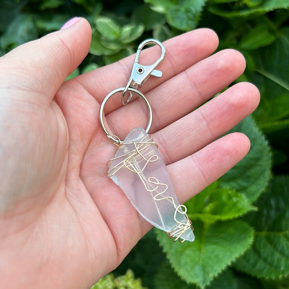 “Love” Handmade Sea Glass Keychain | White/Clear & Silver